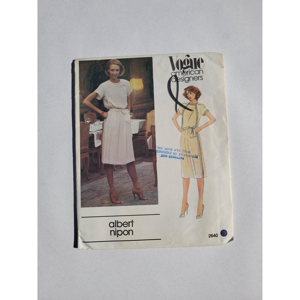 Vogue 2640 Vintage Albert Nipon Dress Pattern 1980s Uncut